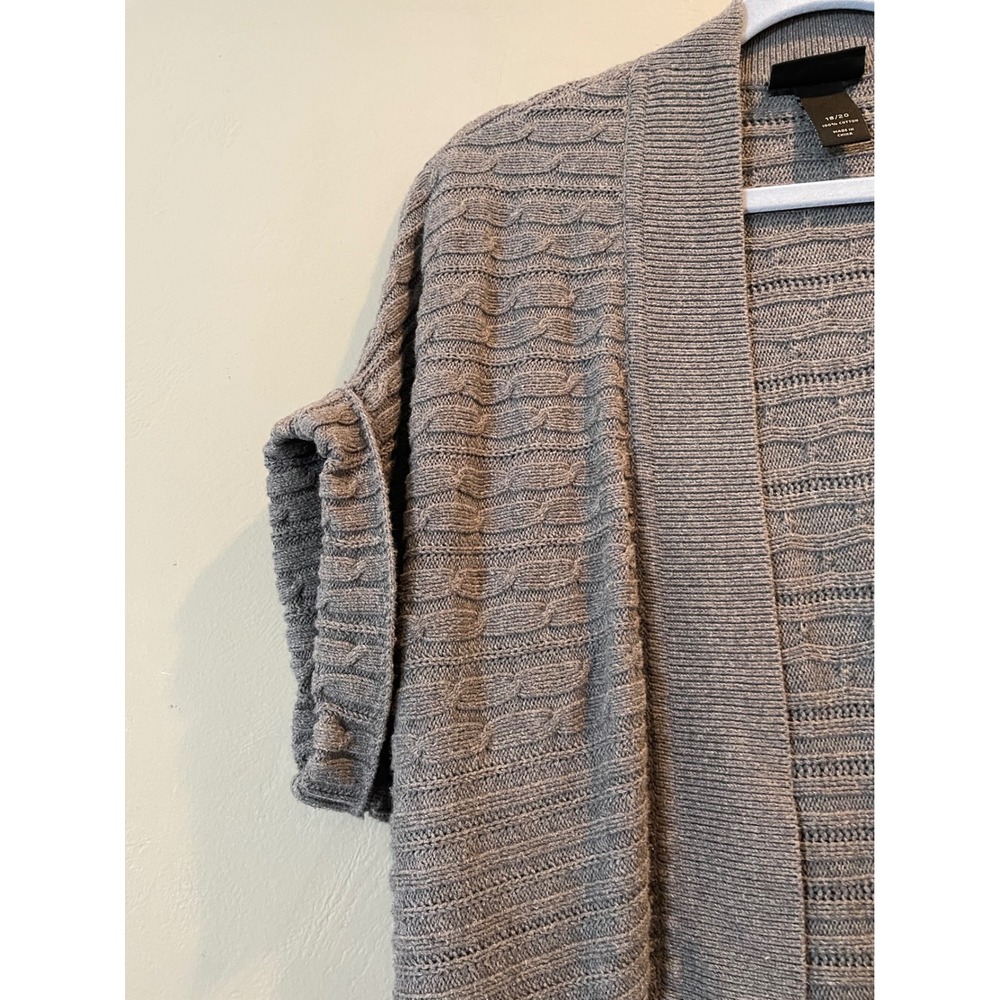 Lane Bryant Gray Cotton Cable Knit Open Front Short Sleeve Cardigan Sweater 18 - Picture 8 of 16